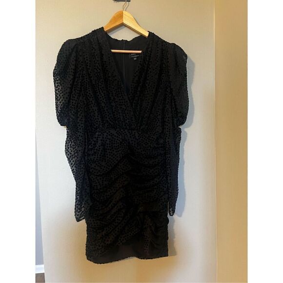 Bardot Women’s Size Large Metallic Bree Polka Dot Mini Dress Black Long Sleeve - Picture 6 of 16